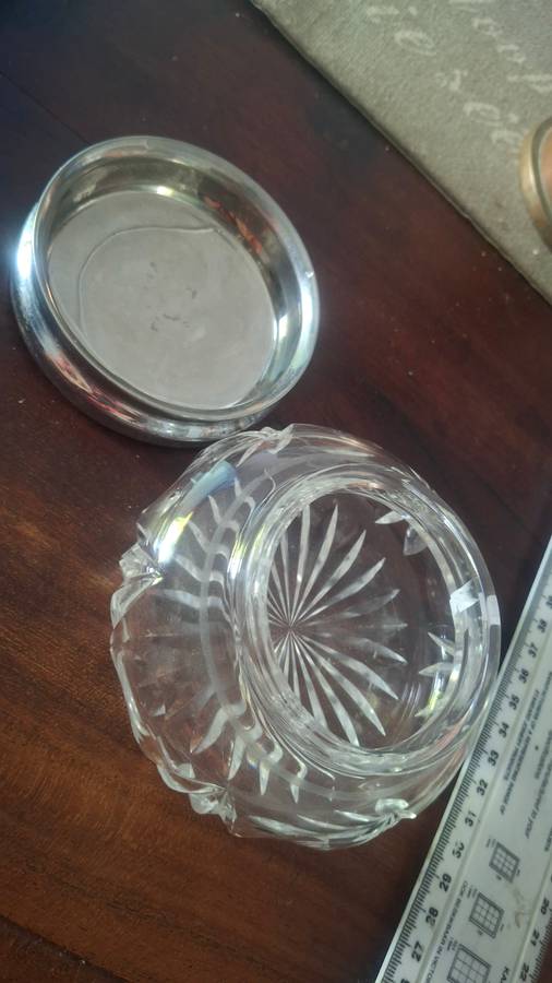 Vintage pink cut glass bowl with lid