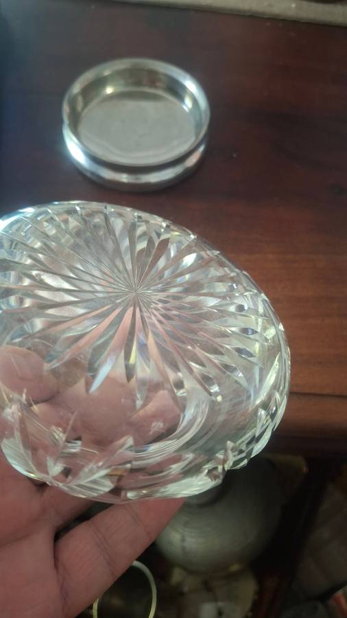 Vintage pink cut glass bowl with lid