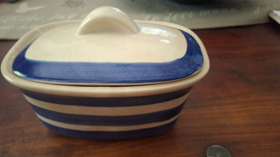 Vintage blue and white butter dish