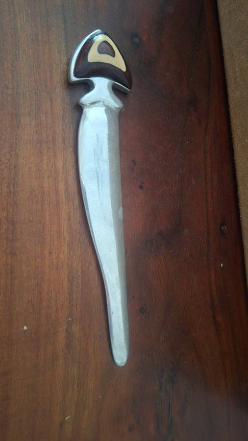 Letter opener with wooden inlay