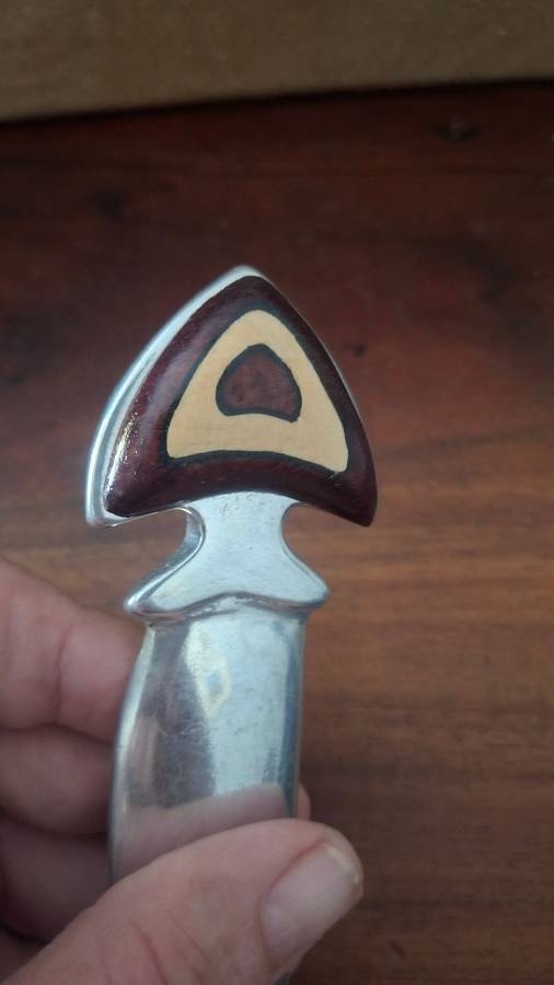 Letter opener with wooden inlay