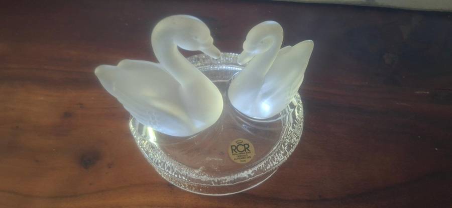 Royal Crystal Rock (RCR) "PAIR OF OPAQUE SWANS" 24% Lead Crystal.