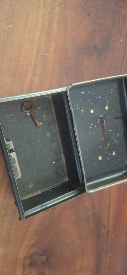 Little Antique Money Box: Vintage Metal Box/Rusty Box/Vintage Metal Container/Vintage Storage Tin