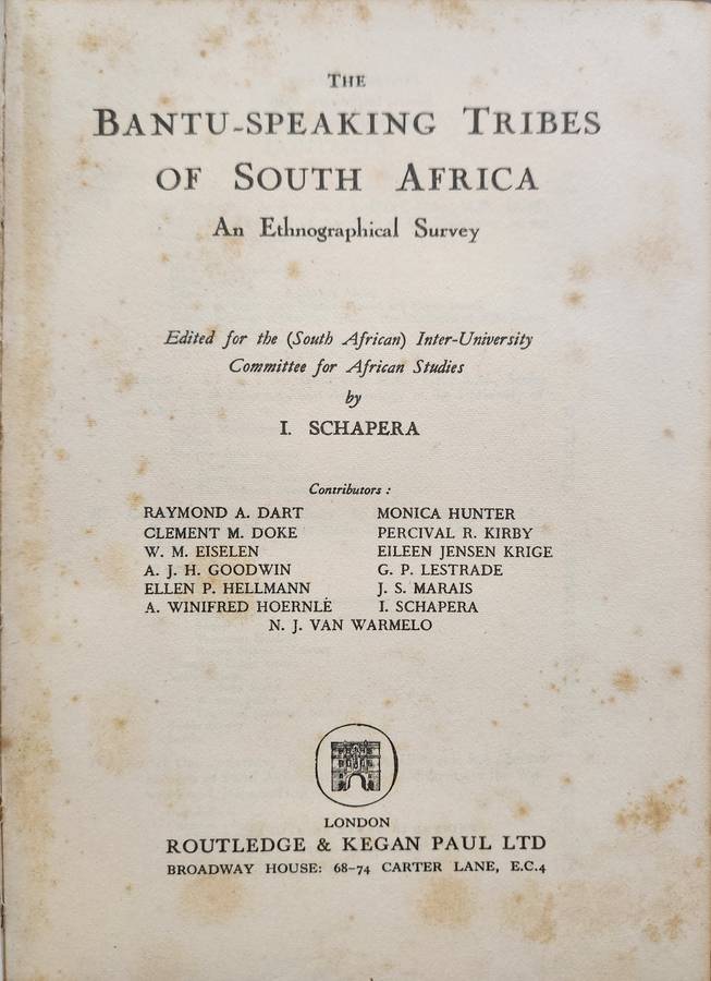 THE BANTU SPEAKING TRIBES OF SOUTH AFRICA