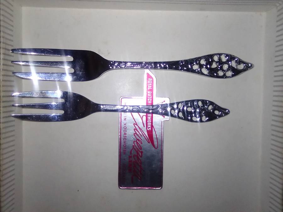 Vintage 2 x set's Elwezetta Dutch chrome plate Forks boxed. Wedding gift's that were stored.