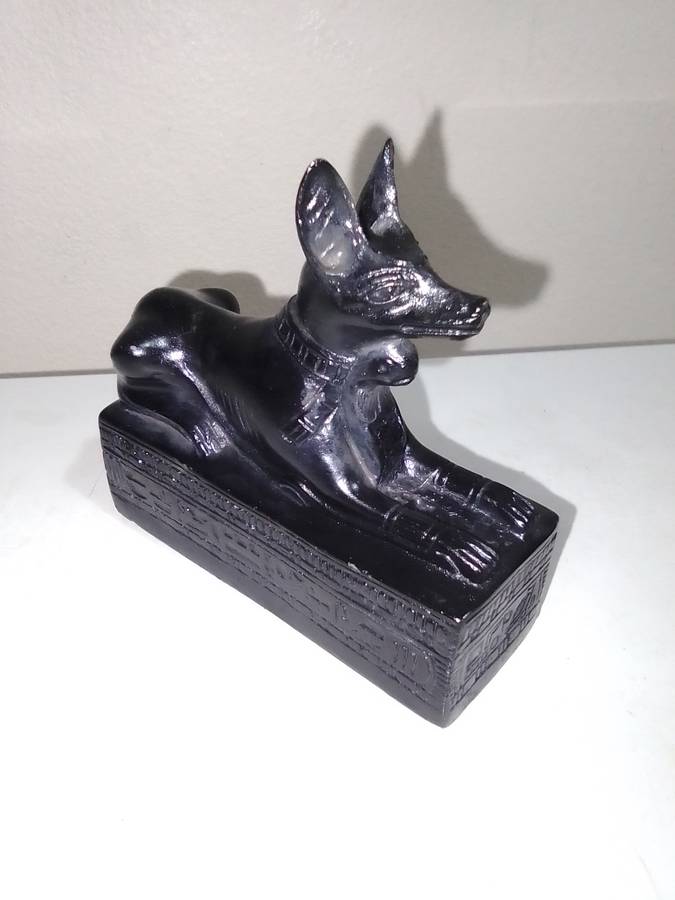 Souvenir Egyptian Deity Anubis Jackal Figurine is made of Basalt Stone, hand Crafted and polished.