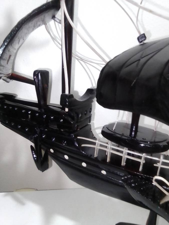 Pirates of Caribbean large Tall Ship Model of "The Black Pearl" mounted and in solid wood.