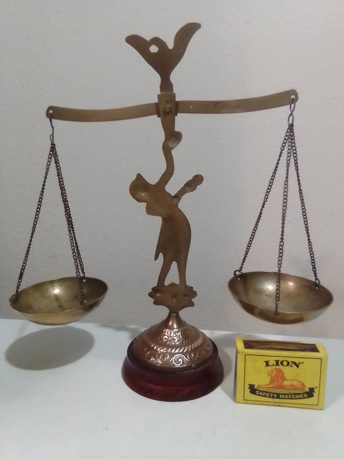 Vintage SCALES/ Egyptian Revival Vibe/ Wood base & Brass Metal Decorative Scale.
