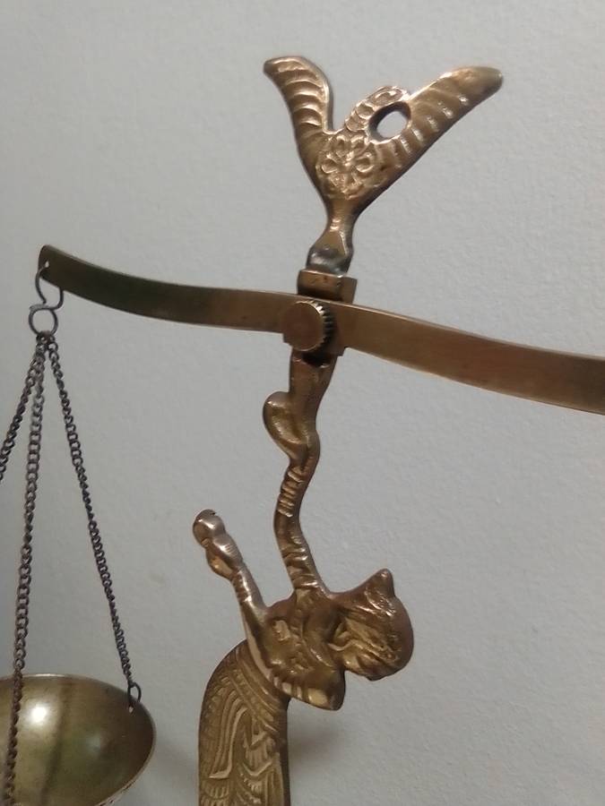 Vintage SCALES/ Egyptian Revival Vibe/ Wood base & Brass Metal Decorative Scale.