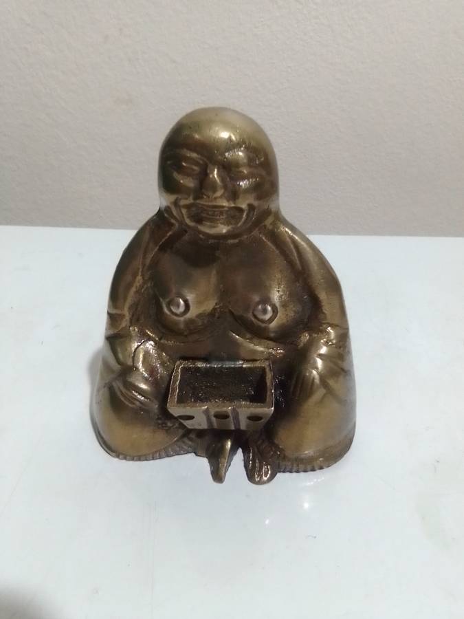 Collectible brass. A large Brass Moon Face pin tray + Rare Brass Budai Incense burner, All original