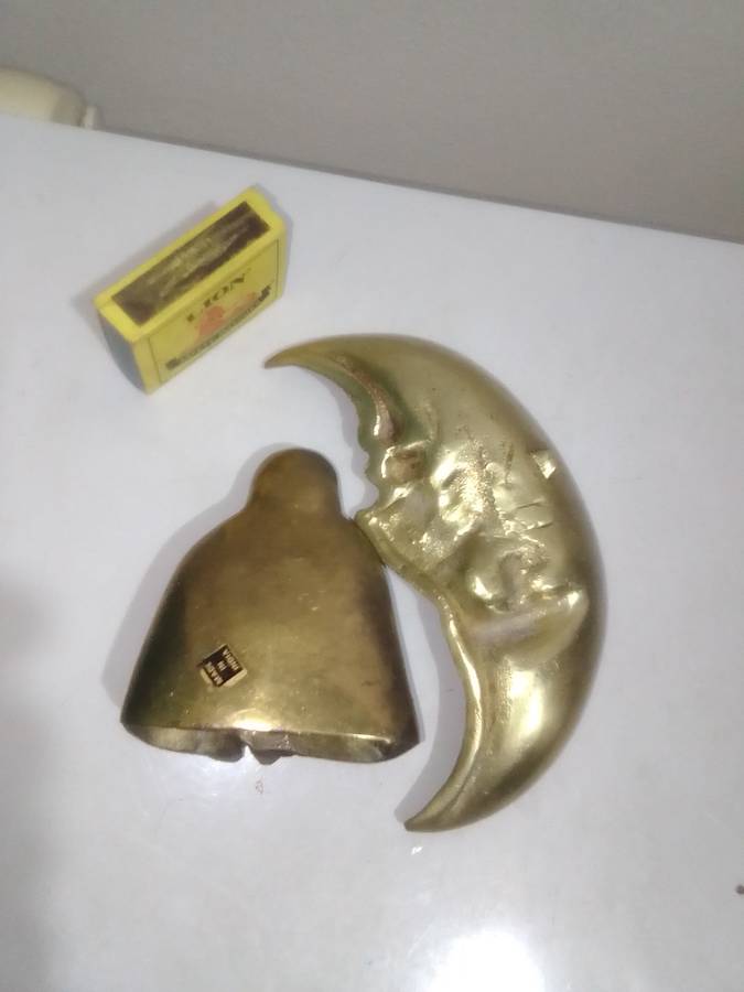 Collectible brass. A large Brass Moon Face pin tray + Rare Brass Budai Incense burner, All original