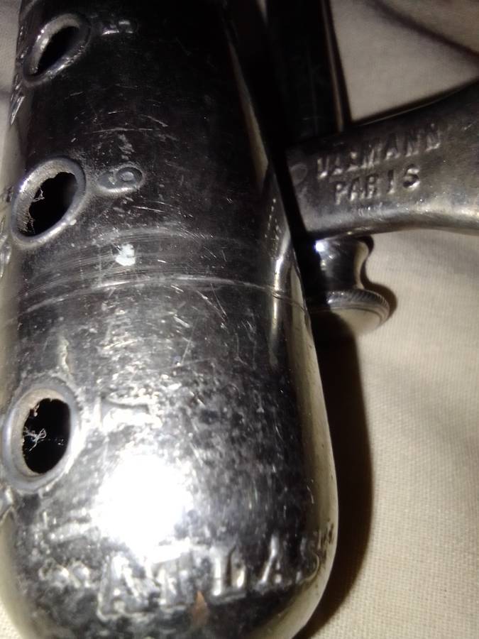 1890-1930 Antique Nickel plated. Wind instrument "UllMann" PARIS. FRENCH METAL CAST OCARINA