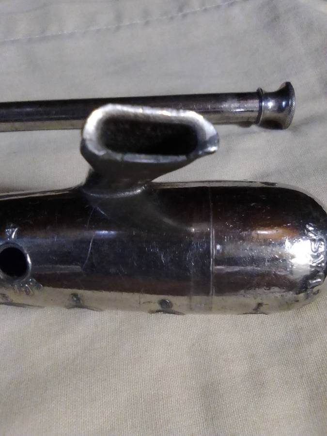 1890-1930 Antique Nickel plated. Wind instrument "UllMann" PARIS. FRENCH METAL CAST OCARINA