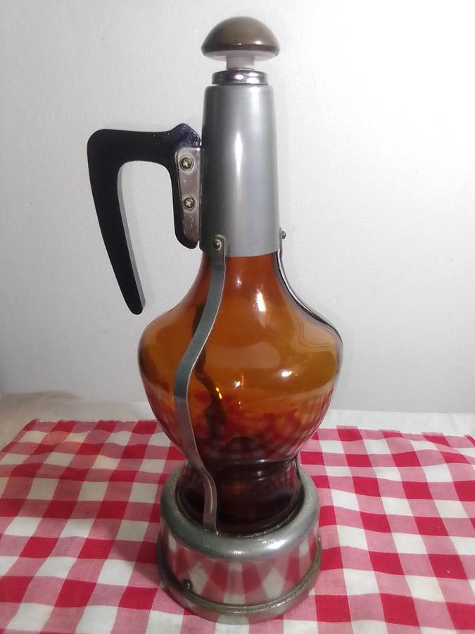 Vintage Musical Art Deco Glass Brass Decanter Liquor Bottle Plays the tune Little Brown Jug