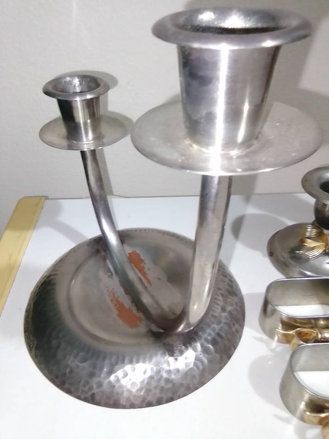 All you need for Dinner table. A1 plate SPC. Candlesticks Marked M.P., Vases, Bowtie Napkin rings.