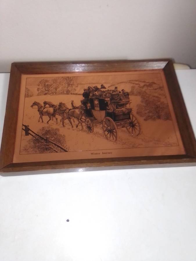 Quality Copper Etchings paintings. Copper wall art Vintage English Art Picture of a Winter Journey.