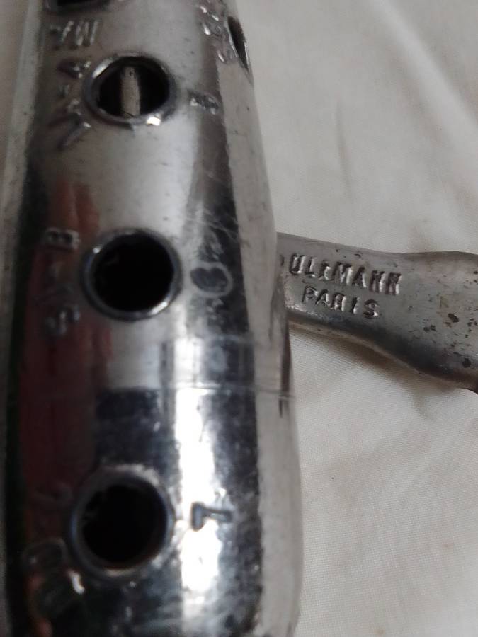 1890-1930 Antique Nickel plated. Wind instrument "UllMann" PARIS. FRENCH METAL CAST OCARINA