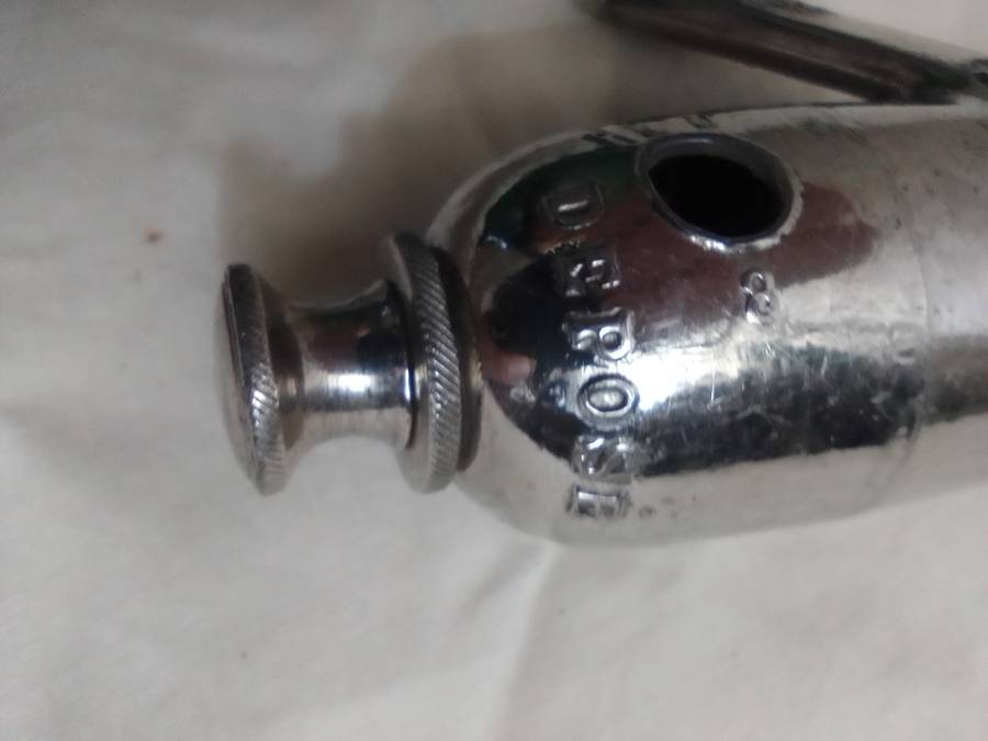 1890-1930 Antique Nickel plated. Wind instrument "UllMann" PARIS. FRENCH METAL CAST OCARINA