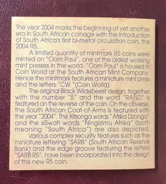 South African 2004 Coin World Oom Paul R5