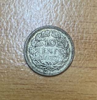 !!! Netherlands 1937 Silver 10 Cent  !!!