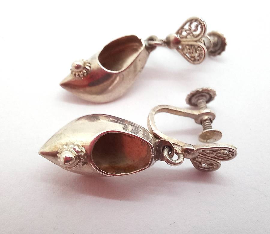Silver Dutch Shoe Earrings