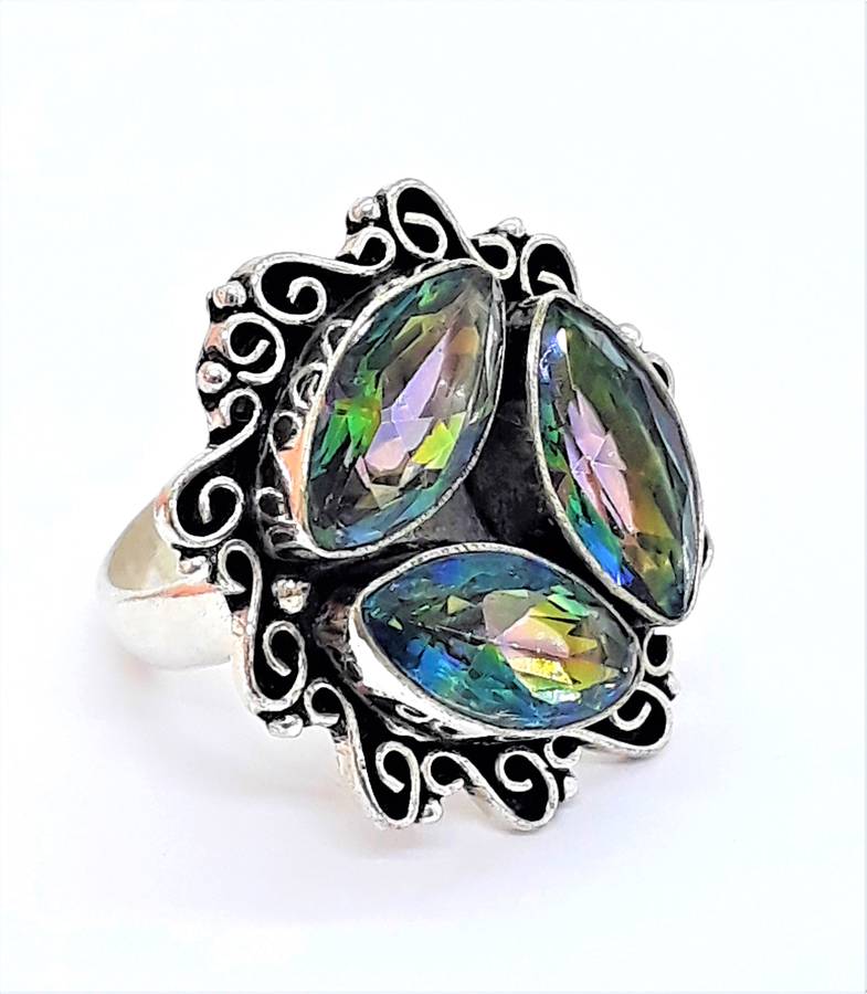 Vintage Natural Rainbow Mystic Topaz Sterling Silver Ring