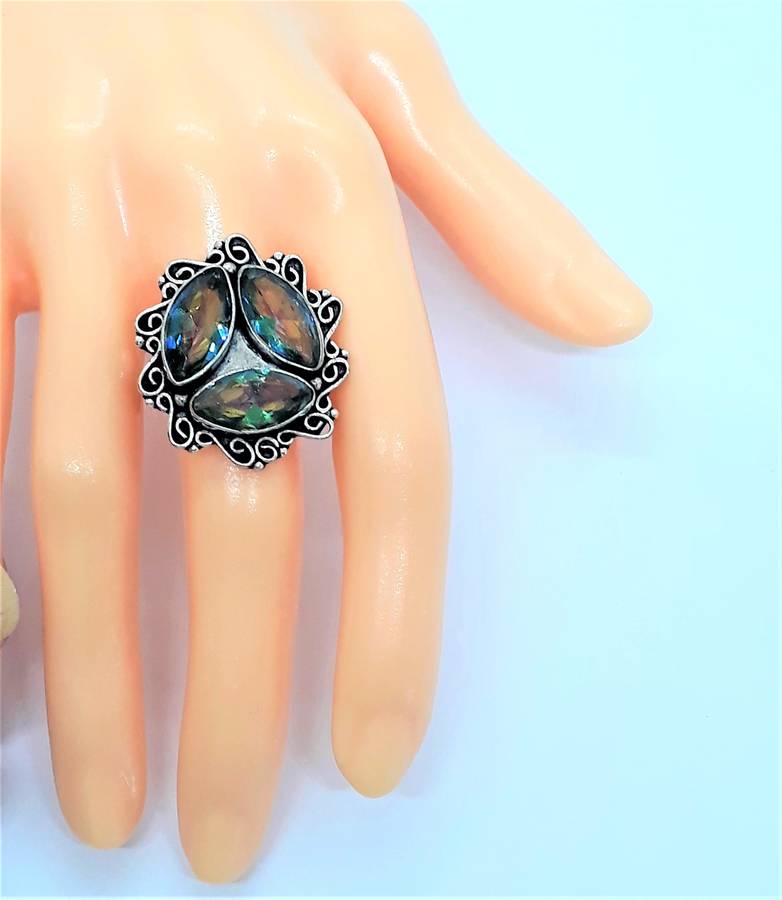 Vintage Natural Rainbow Mystic Topaz Sterling Silver Ring