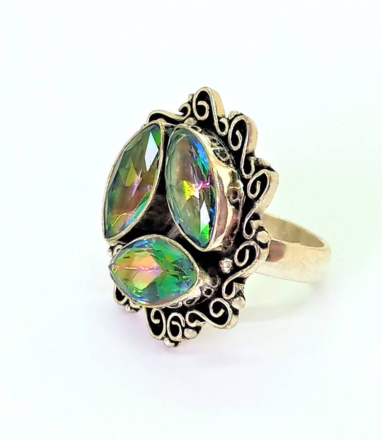 Vintage Natural Rainbow Mystic Topaz Sterling Silver Ring