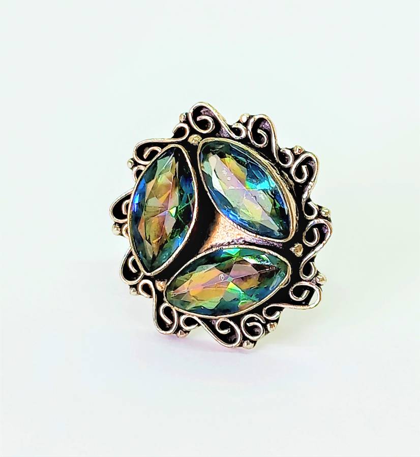 Vintage Natural Rainbow Mystic Topaz Sterling Silver Ring