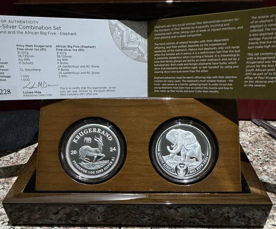 2024 KRUGERRAND PRIVY SET SERIES 3 - ELEPHANT -2 x 1oz PROOF COINS - MINT MARK - SAMINT ORIGINAL AS