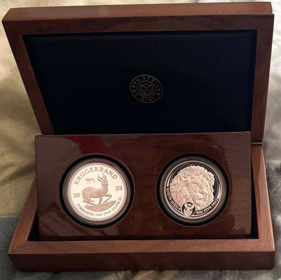 2022 KRUGERRAND PRIVY SET SERIES 2 - LION -2 x 1oz PROOF COINS - MINT MARK - SAMINT ORIGINAL AS