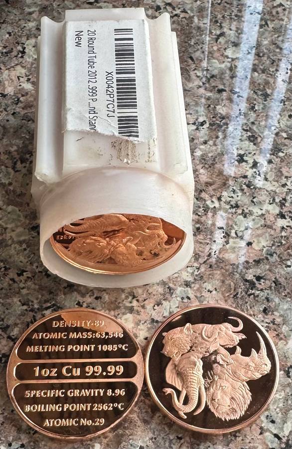 1oz Copper Rounds 999.9 Pure - African Big 5 - Bulk Deal 10 x 1oz