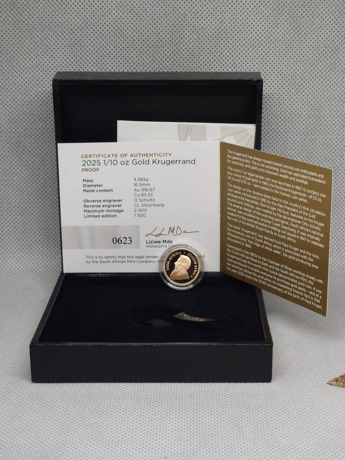 2025 KRUGERRAND 1/10oz GOLD 24KT PROOF - AS ISSUED FROM MINT