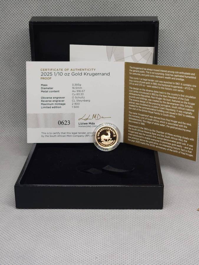 2025 KRUGERRAND 1/10oz GOLD 24KT PROOF - AS ISSUED FROM MINT