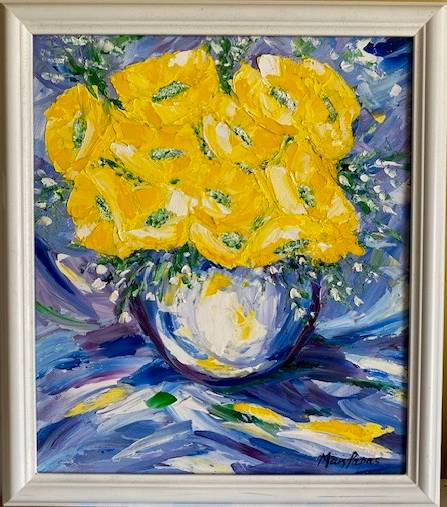 Yellow Blooms, Framed oil painting