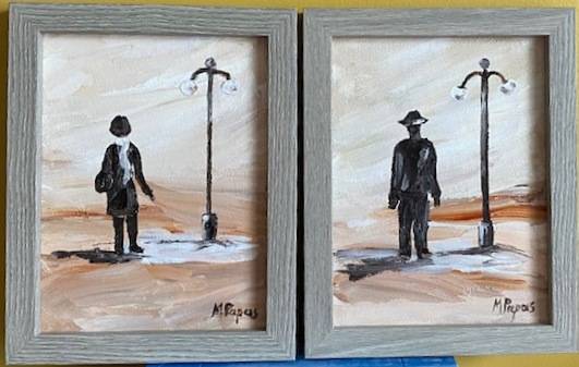 Figures pair, Framed oil painting