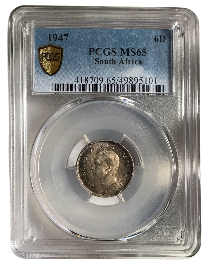 1947 South African 6 pence Graded MS 65 by PCGS