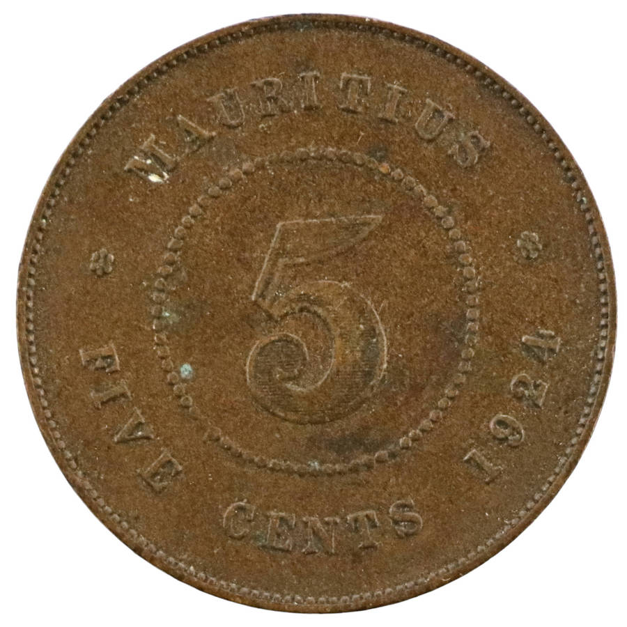 1923 Mauritius 5 Cent 400k Minted KM#14
