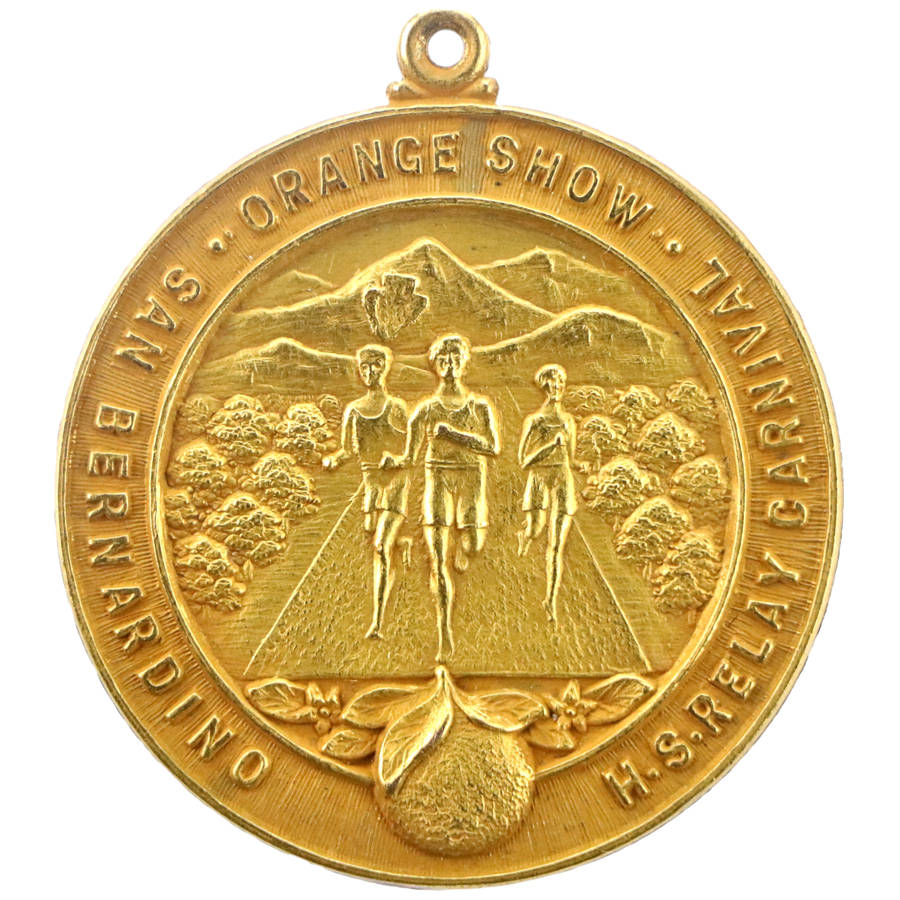 1927 United States San Bernarding High School Relay Carnival Orange Show Medallion engraved "Present