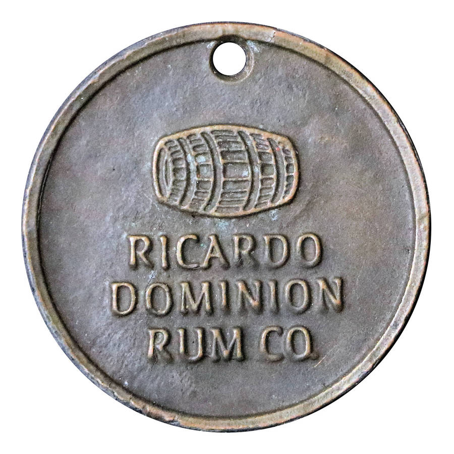 Early Ricardo Dominion Rum Co Copperband Rhumba Advertising token