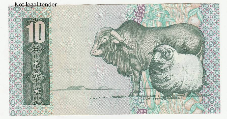 Error 1985 South Africa Type 14 Third Issue  GPC De Kock R10  Cut off-centre