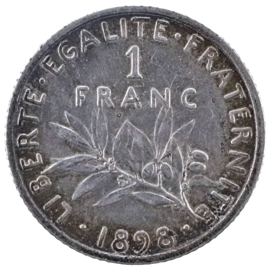1898 France .835 Silver 1 Franc without mintmark KM#844
