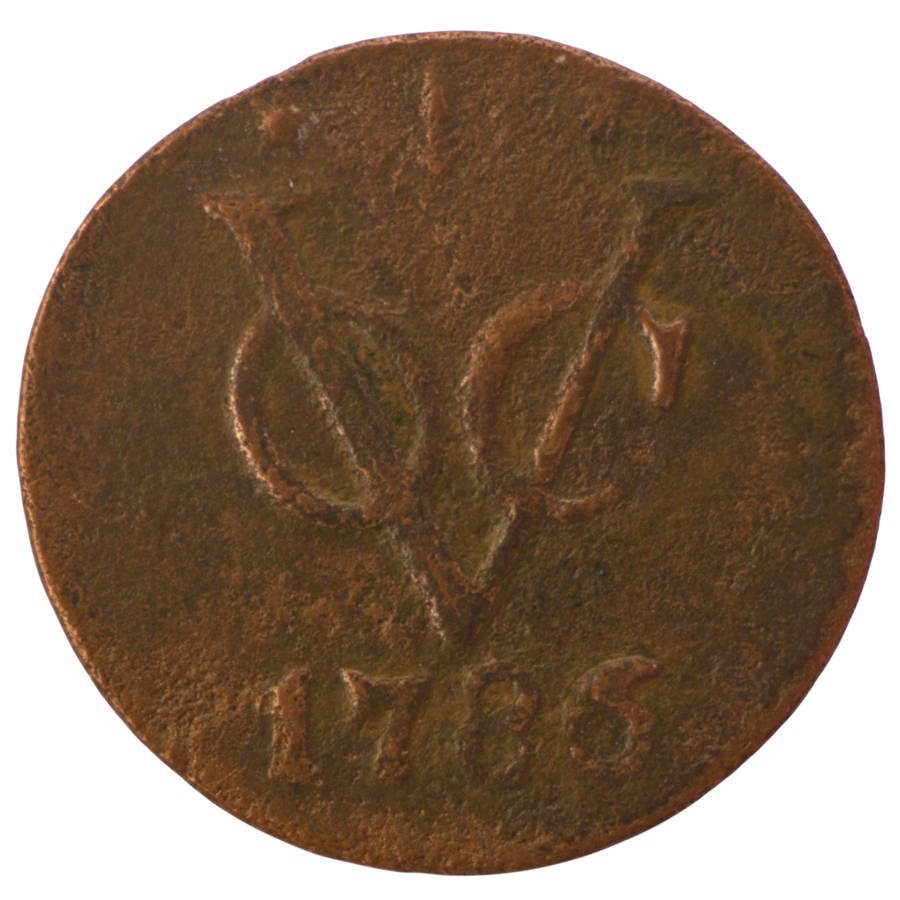 1786 Indonesia Netherlands East Indies United East India Company, mintmark: Ear of Grain VOC 1 Duit
