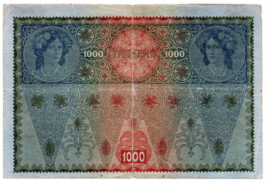 1902 Austria 1000 Kronen Pick#8, centre hole and folds