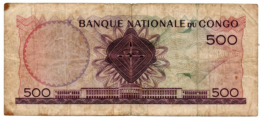 1961 Congo National Bank Issue 500 Francs, Pick#7a, folds and stains