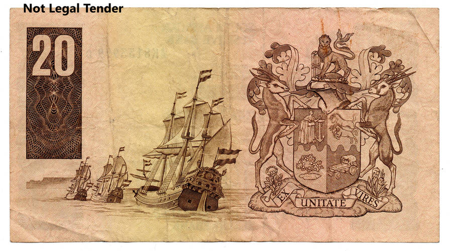 Error 1984 South Africa Type 6 CL Stals Third Issue R20 Slight off-centre print