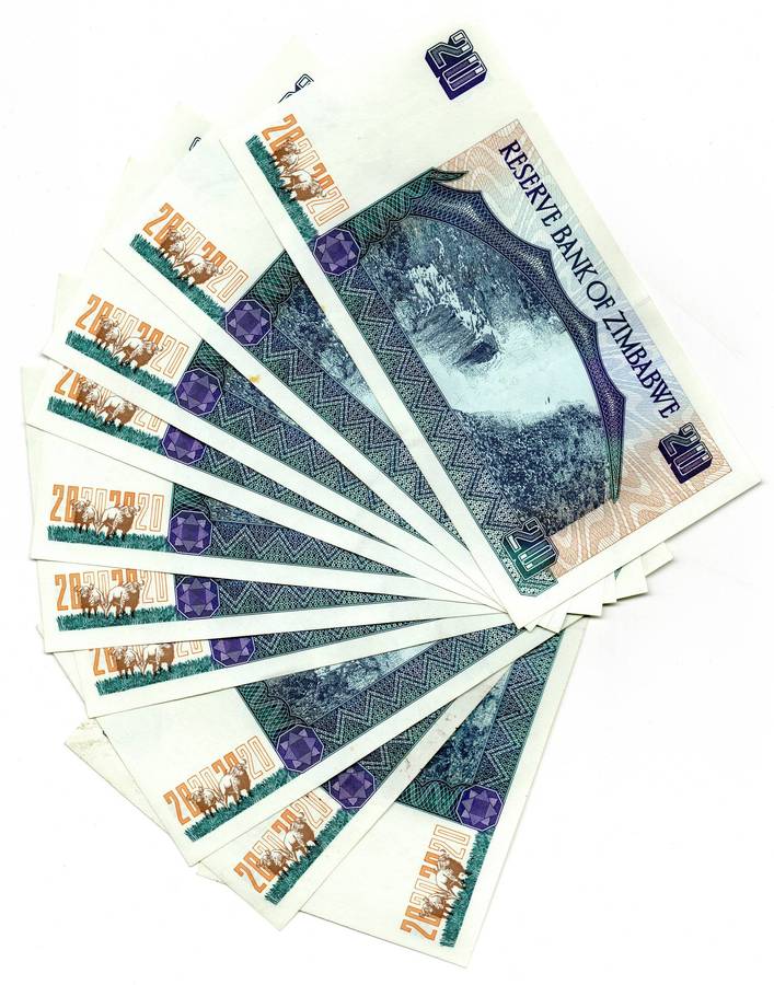 Lot of 10 x Consecutive 1997 Zimbabwe 20 Dollars "DX5249011 to DX5249020" Pick#7a