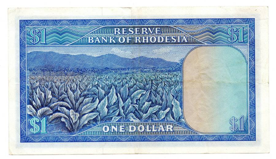 1970 Rhodesia 1 Dollar Pick#30a minor fold lines and top left corner stain