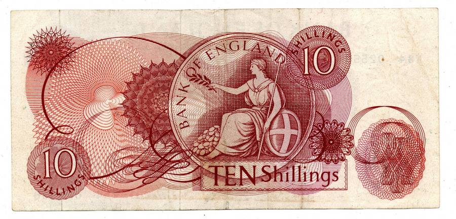 1962-66 Great Britain Bank of England J. Q. Hollom 10 Shilling Pick#373b vertical folds