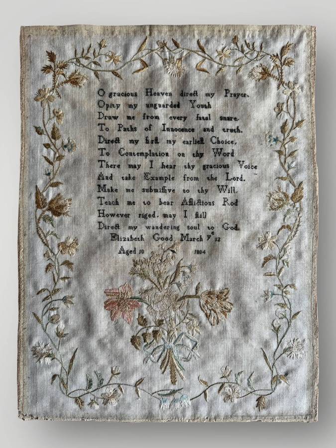 Embroidered Verse Sampler by Elizabeth Good, Dated 1804 (R 10 000 - R 18 000)